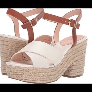 PLATFORM ESPADRILLE PUMP SANDALS IN TWO-TONE LEATHER